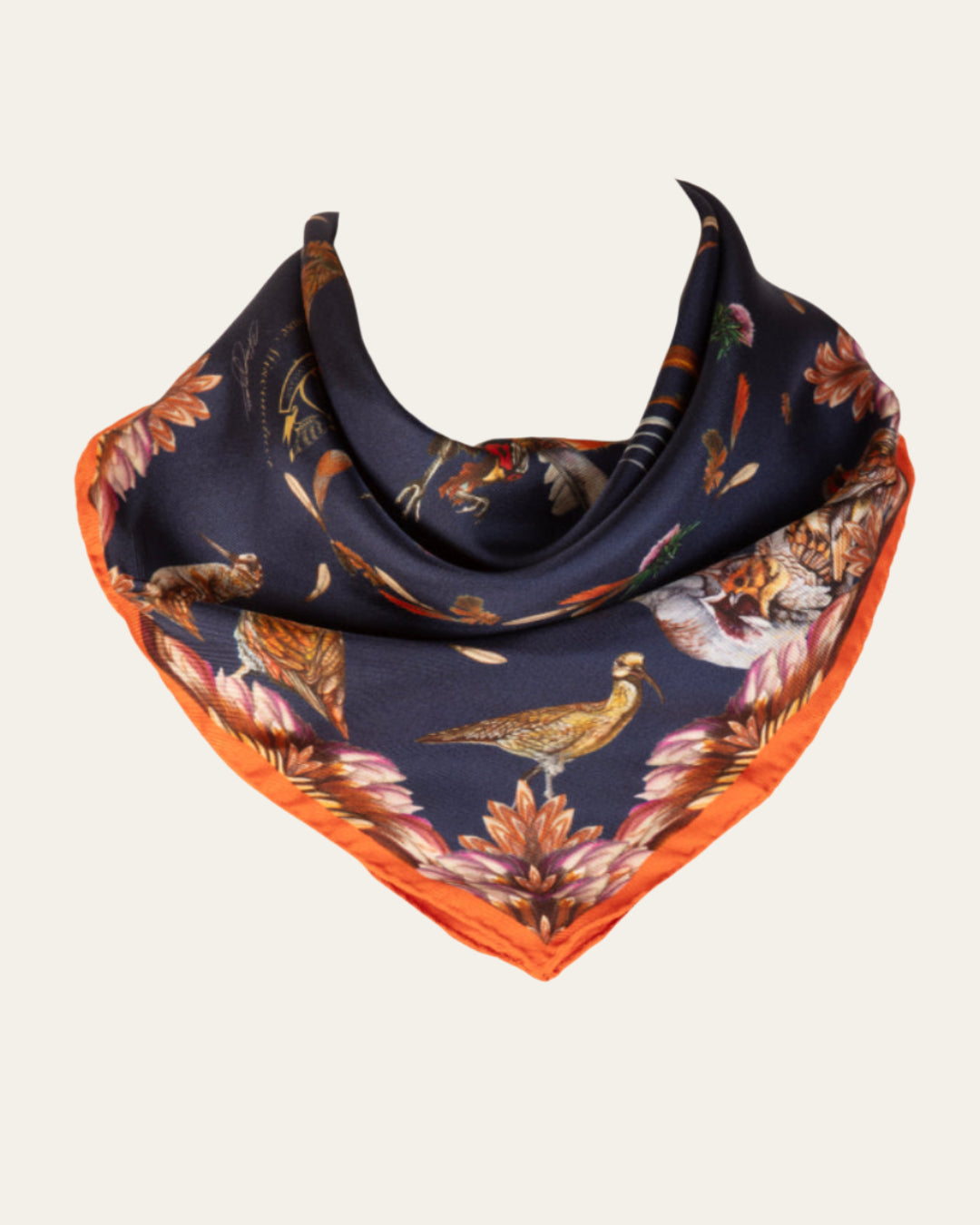 Luxury silk scarf by Clare Haggas in navy and Seville, part of the Grouse Misconduct collection