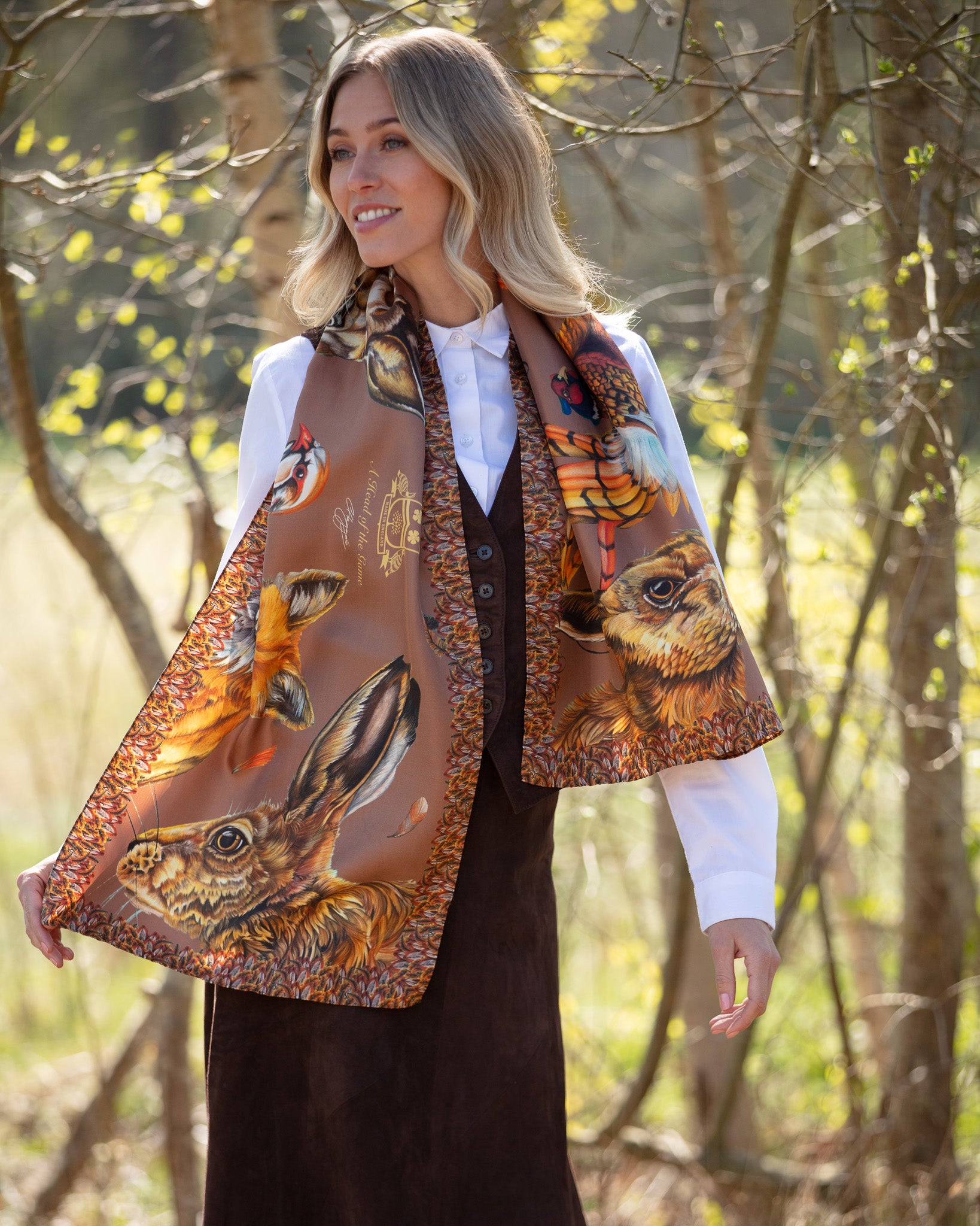 A Head of the Game Mocha Classic Pure Silk Scarf