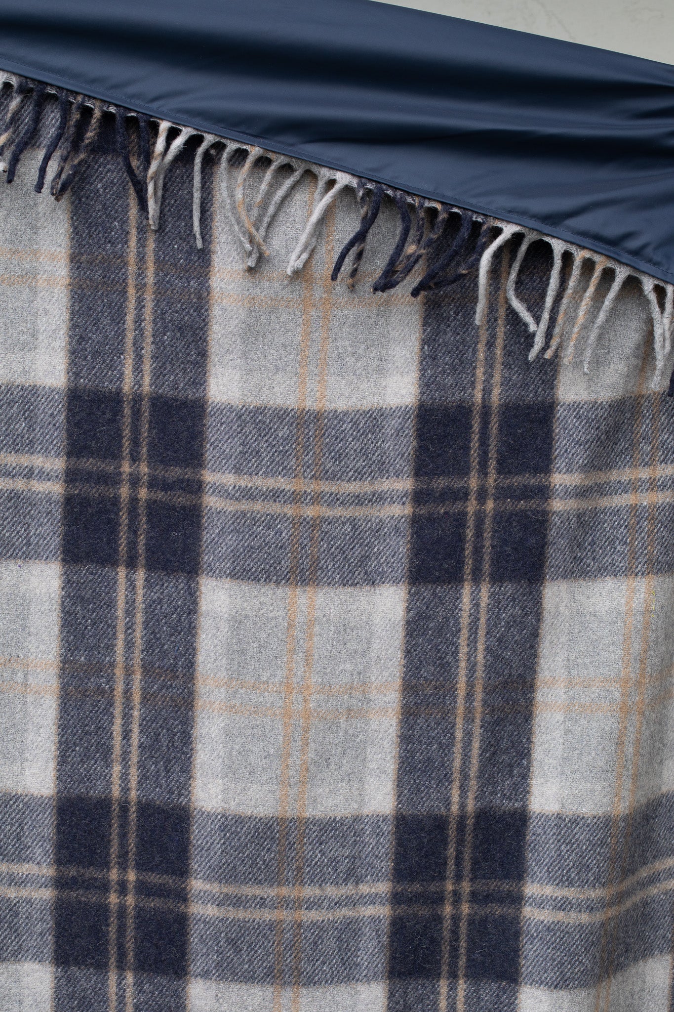 Bannockbane Navy Tartan Recycled Wool Picnic Blanket + Carrier