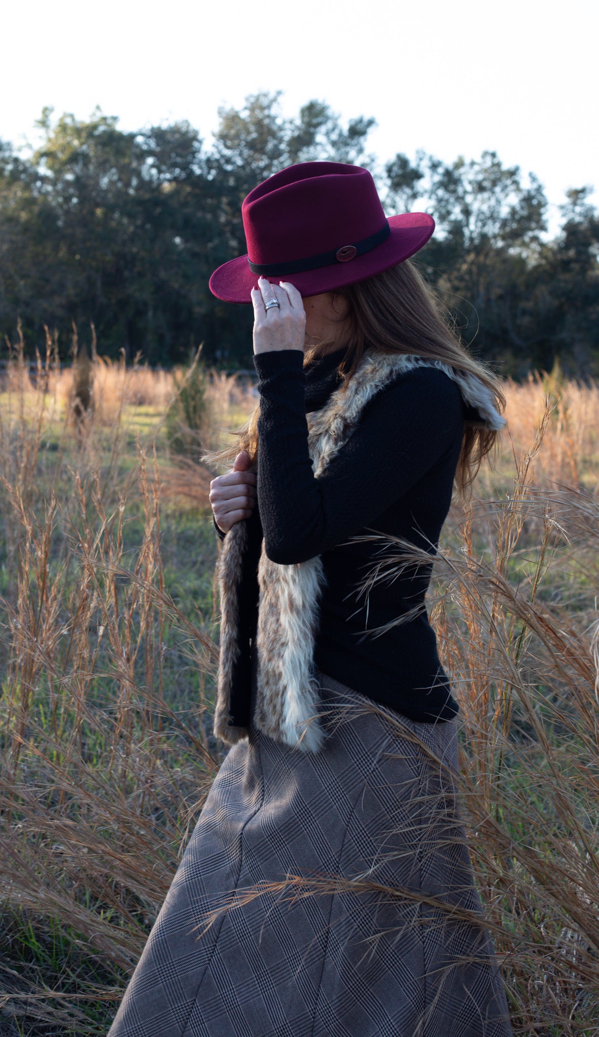 Crimson Fedora Hat with Black Leather Band