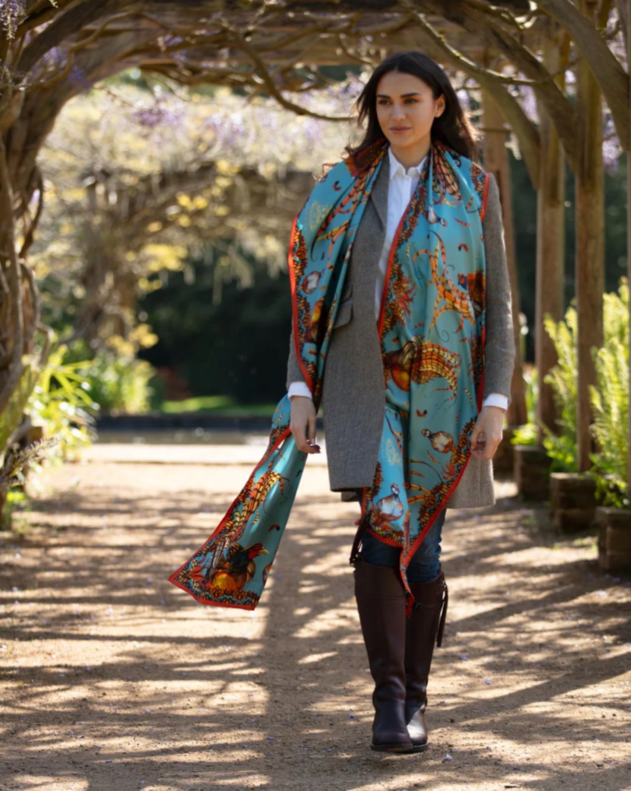 Heads or Tails Duck Egg Blue and Rust Classic Pure Silk Scarf