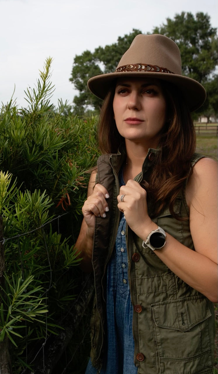 Camel Fedora Hat with Pheasant Feather Band