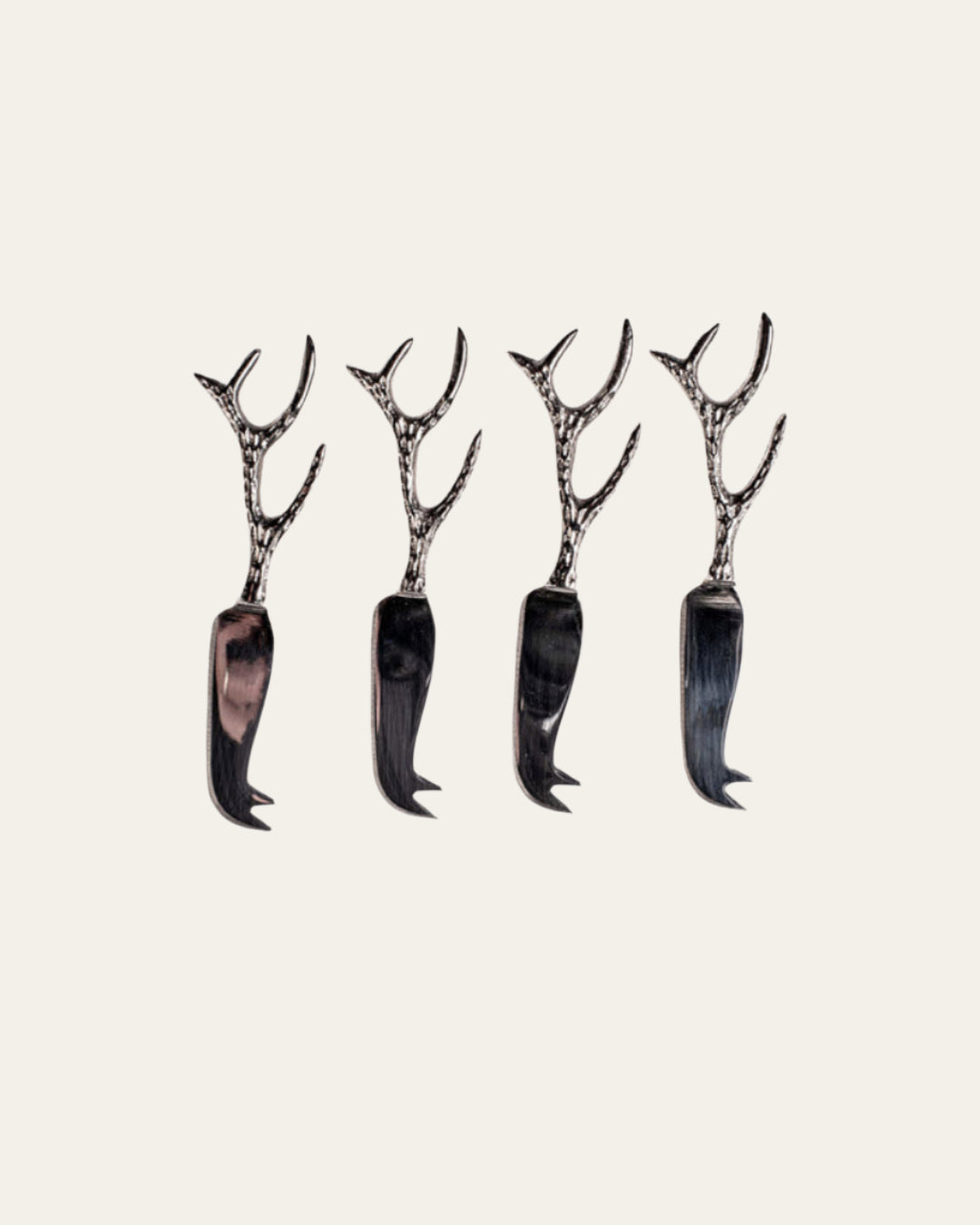 Rustic antler handle cheese knives in stainless steel, perfect for stylish cheese boards