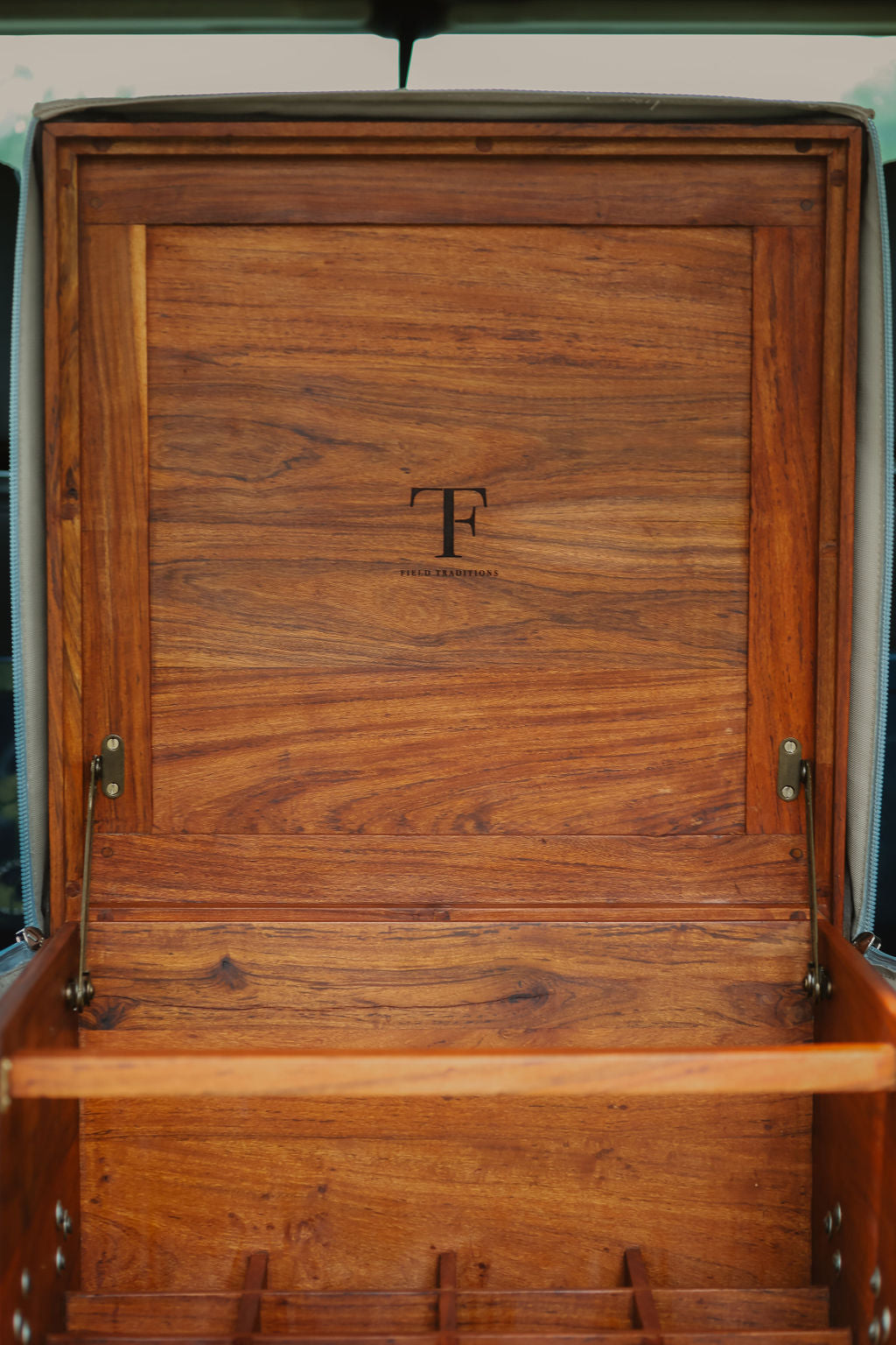 Handcrafted Teak Safari Field Bar with Leather Handles