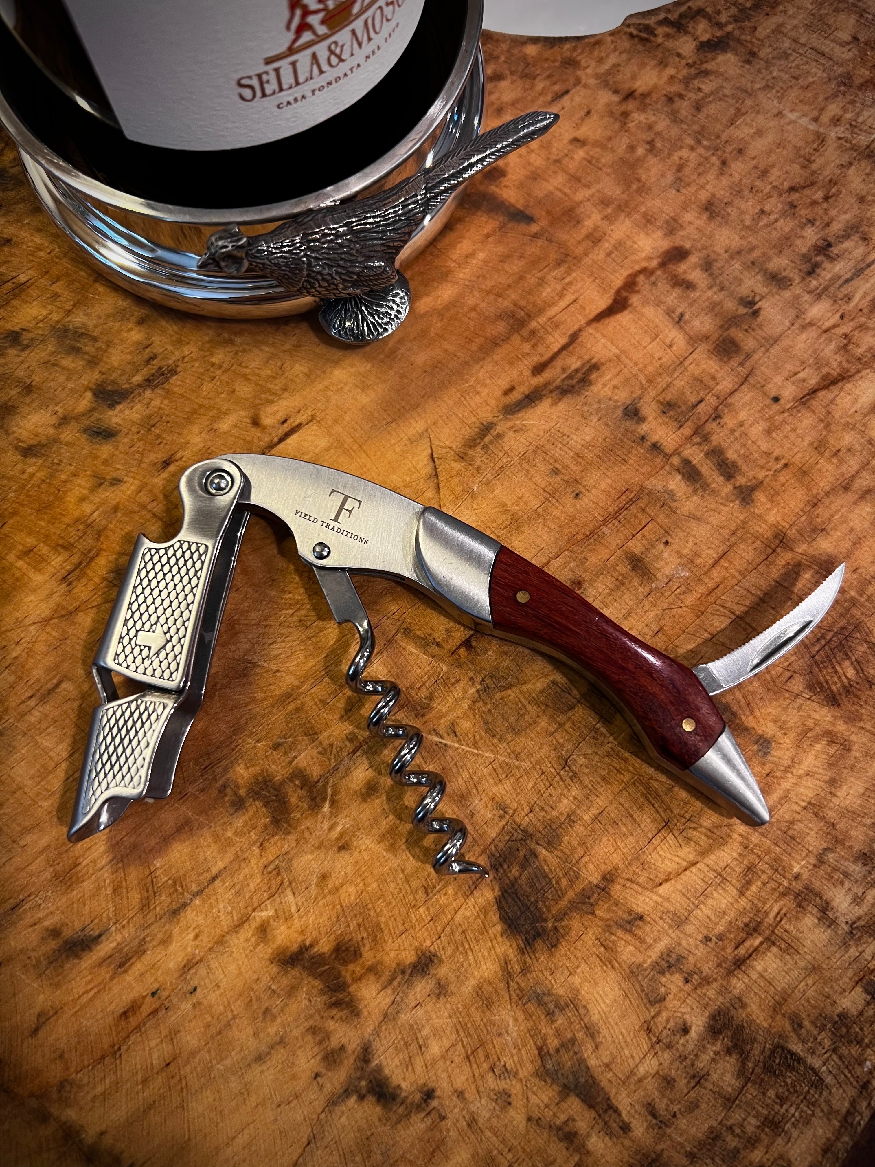 Field Traditions Double Hinged Rosewood Handle Wine and Bottle Opener