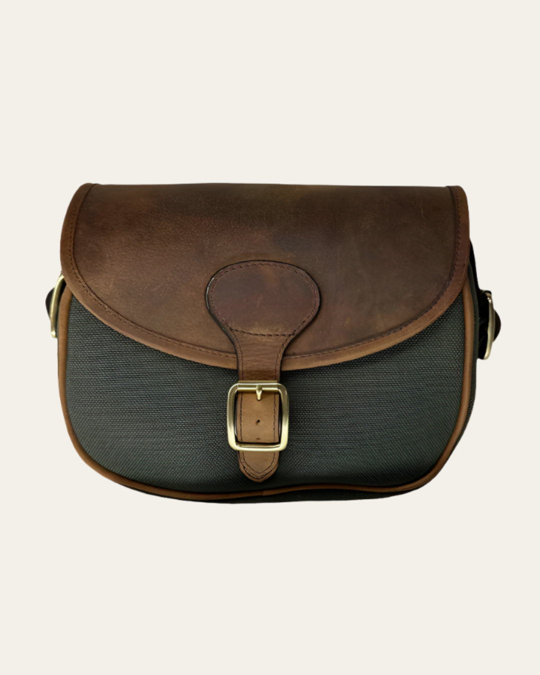 Heritage canvas and leather cartridge bag with personalized initials option, ideal for shooting sports