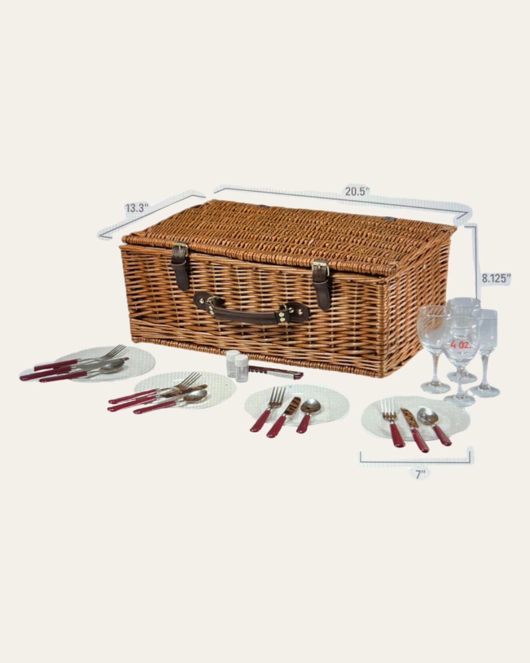 Classic 4-Person Newbury Picnic Basket with Navy, Burgundy & Pale Blue Plaid Lining