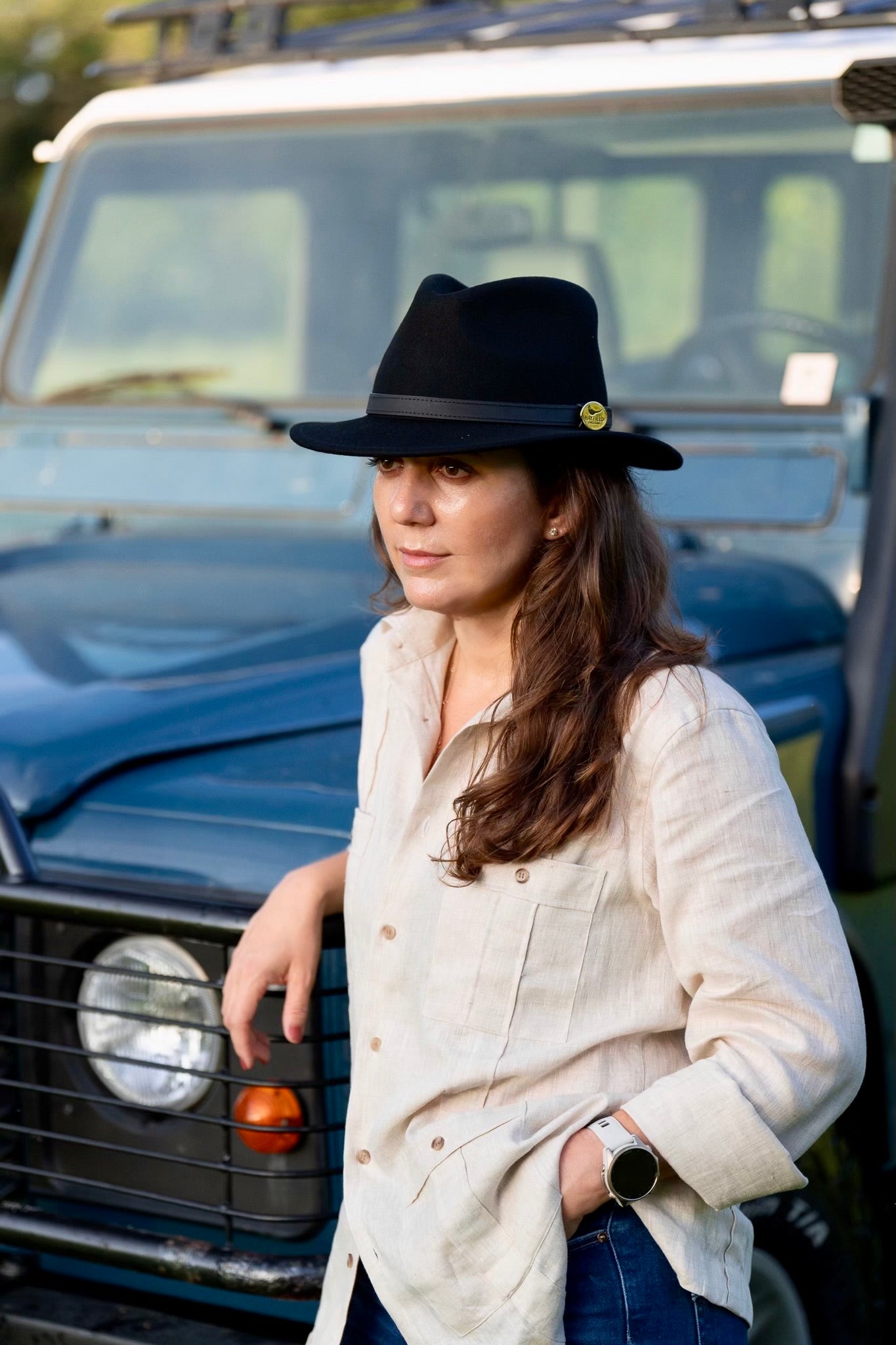 Black Fedora Hat with Black Leather Band