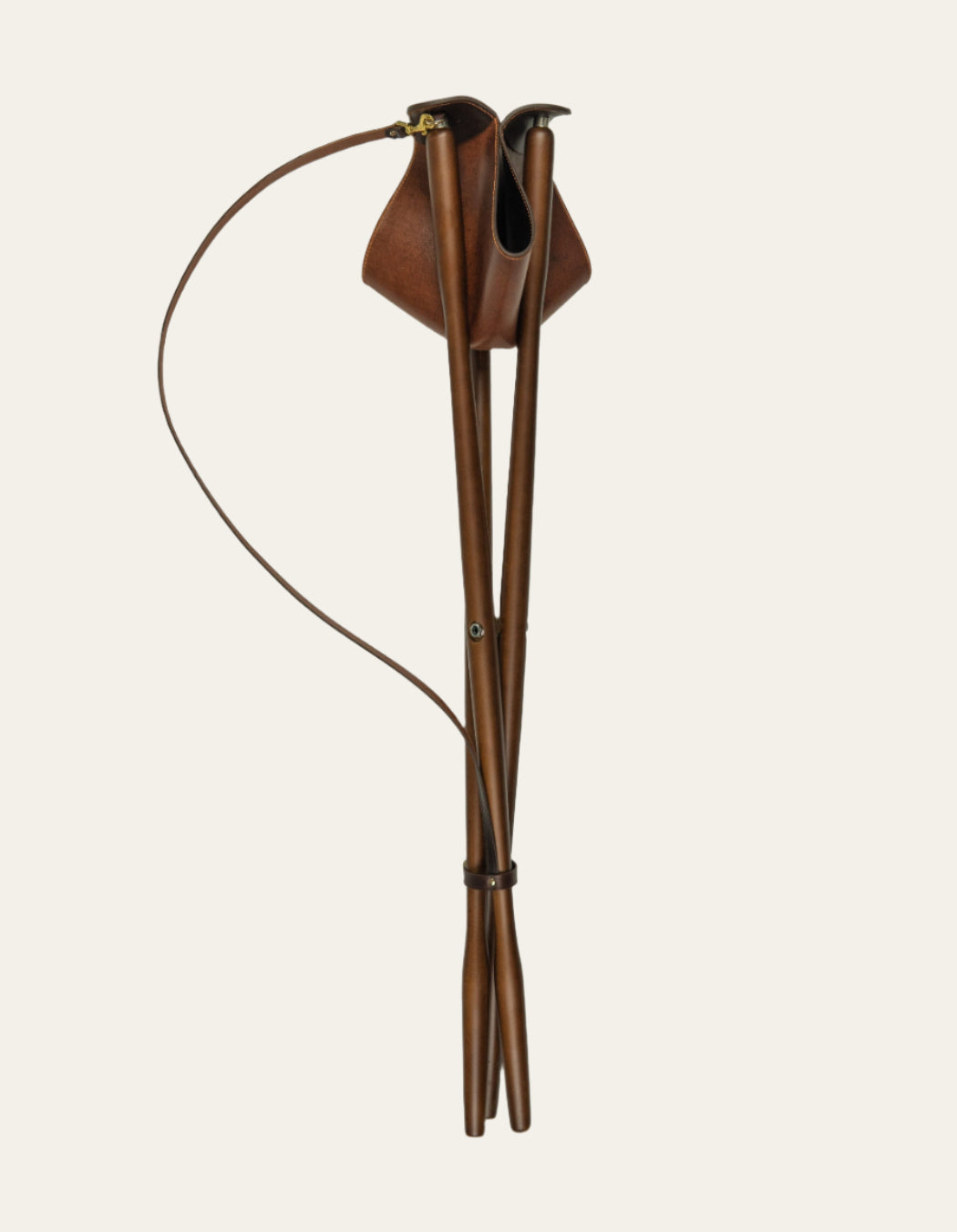 Luxury foldable field stool with leather seat and shoulder strap, perfect for countryside outings