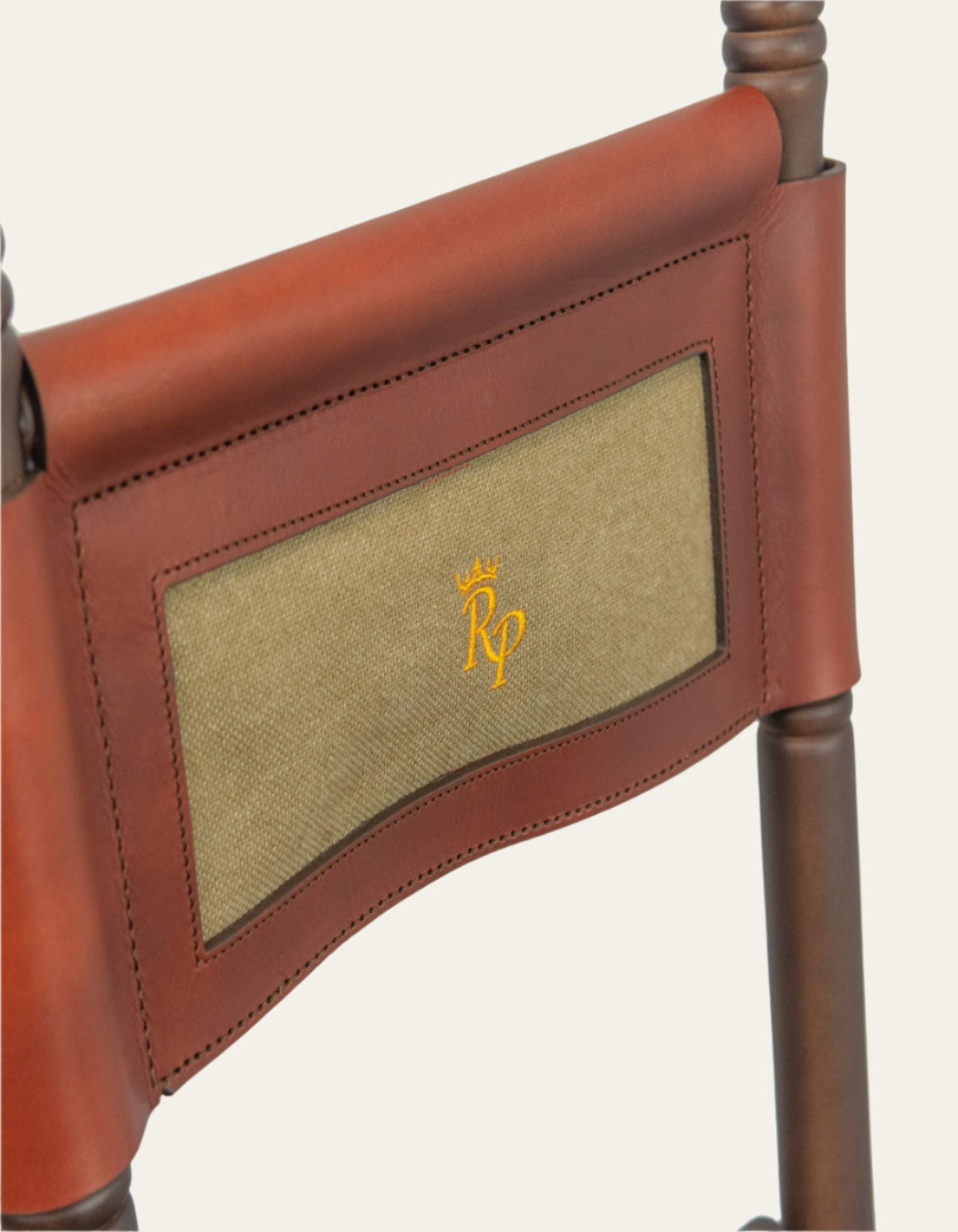 Handmade canvas and leather foldable chair with backrest and beech wood legs, easy to carry