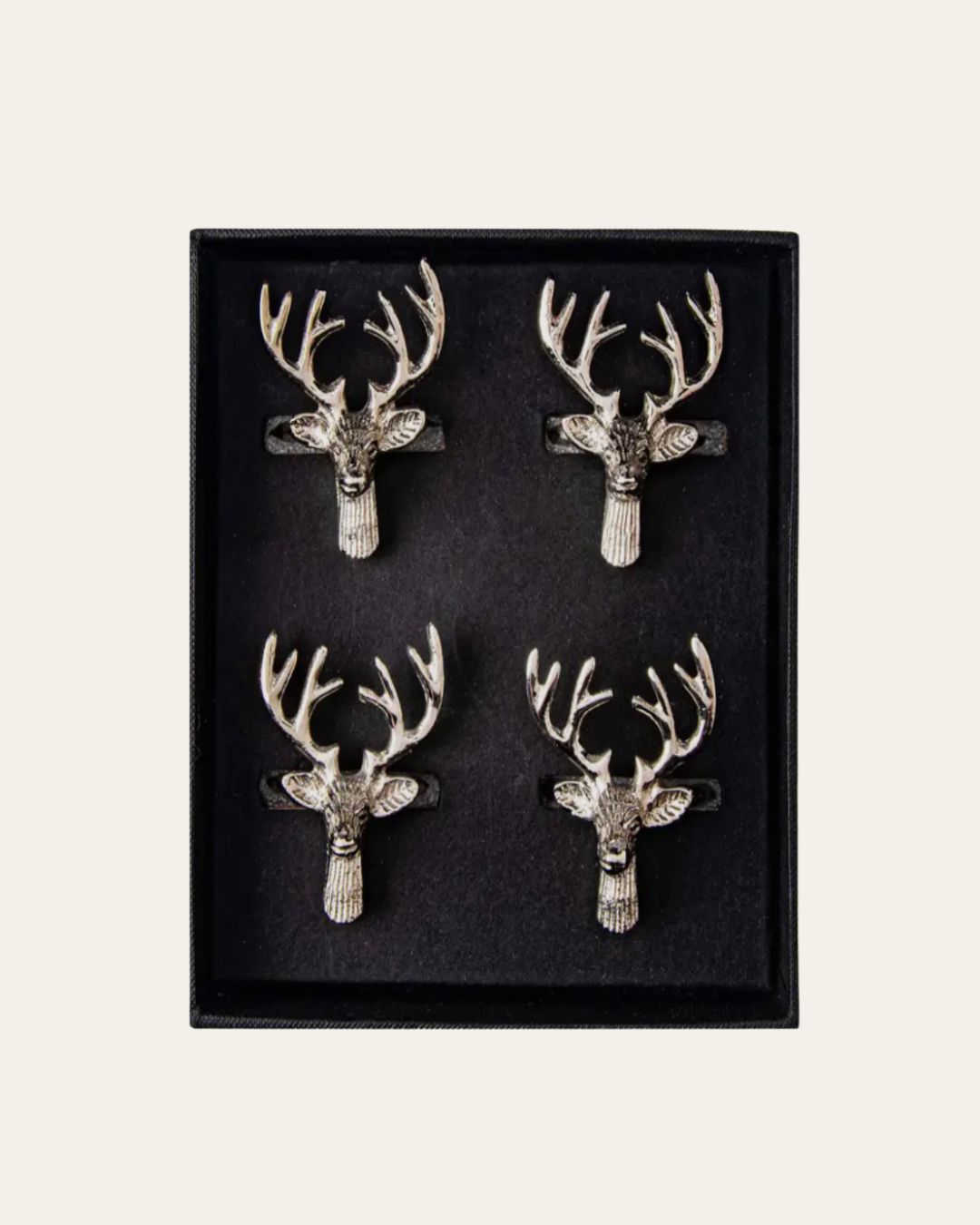 Four Stag Napkin Rings - Stainless Steel