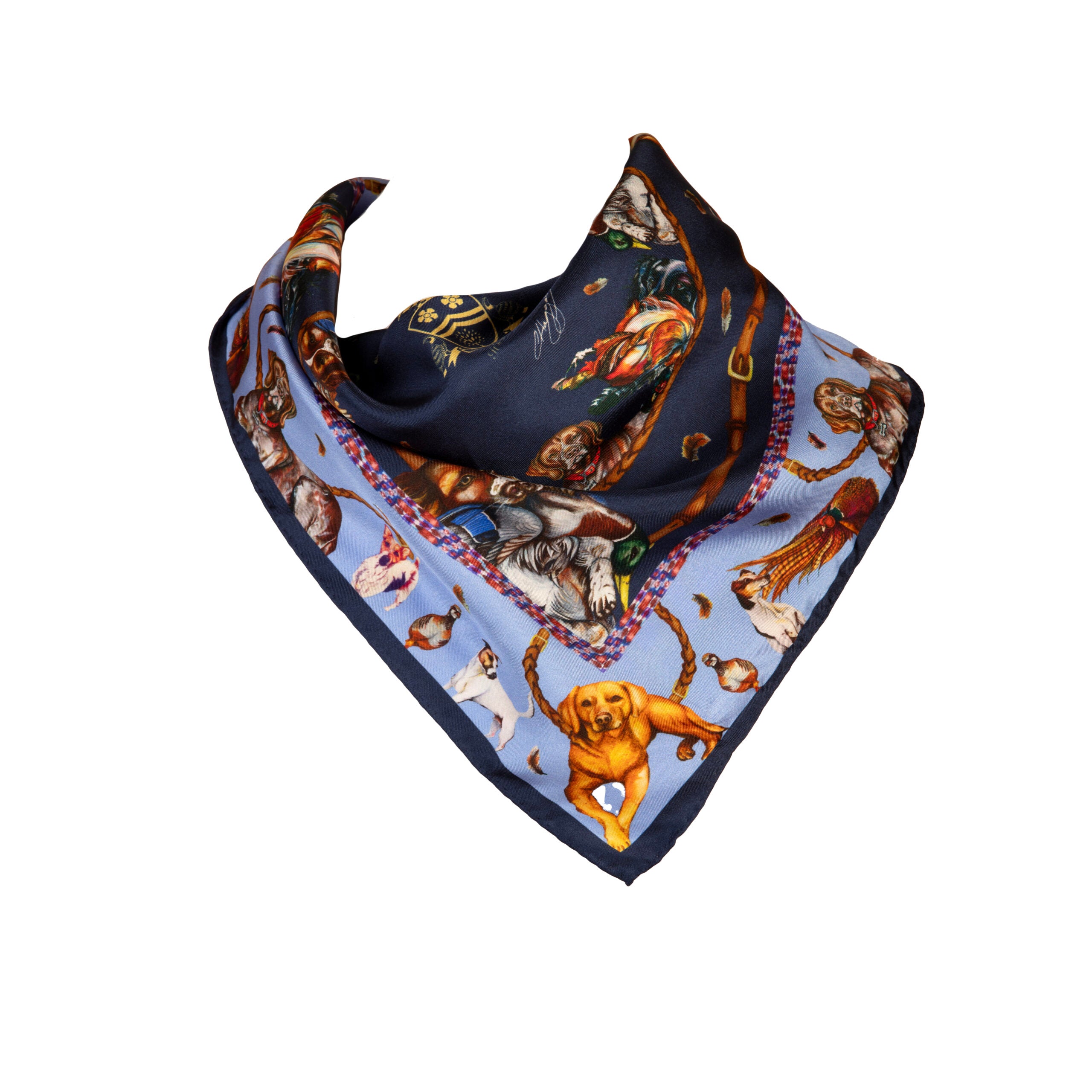 Medium Square Silk Scarf in Navy and Cobalt