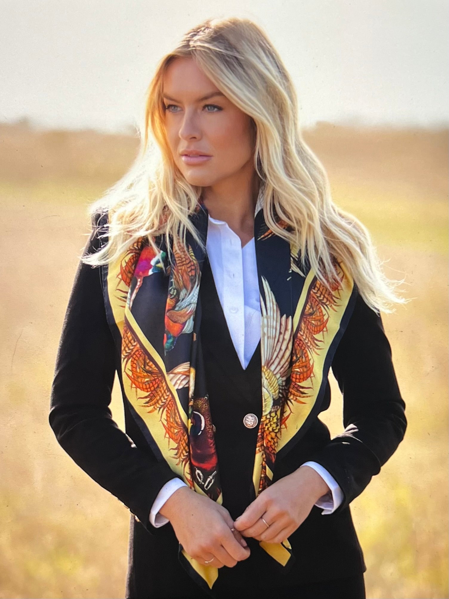 Large Square Turf War Black & Gold Silk Scarf