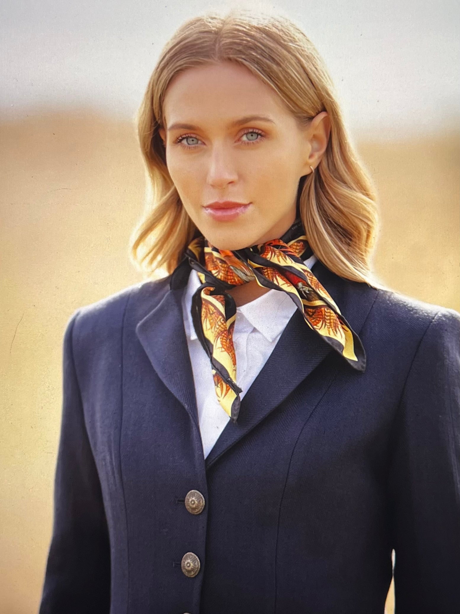 Clare Haggas Turf War Black and Gold Pheasant Medium Square Silk Scarf
