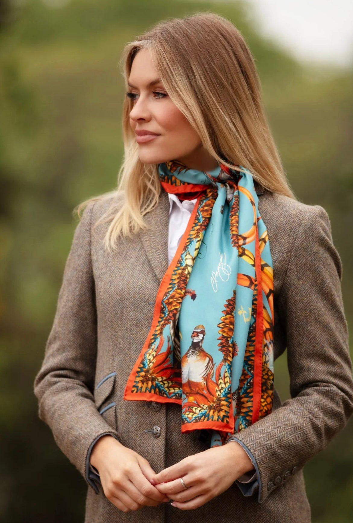 Heads or Tails Duck Egg Blue and Rust Classic Pure Silk Scarf