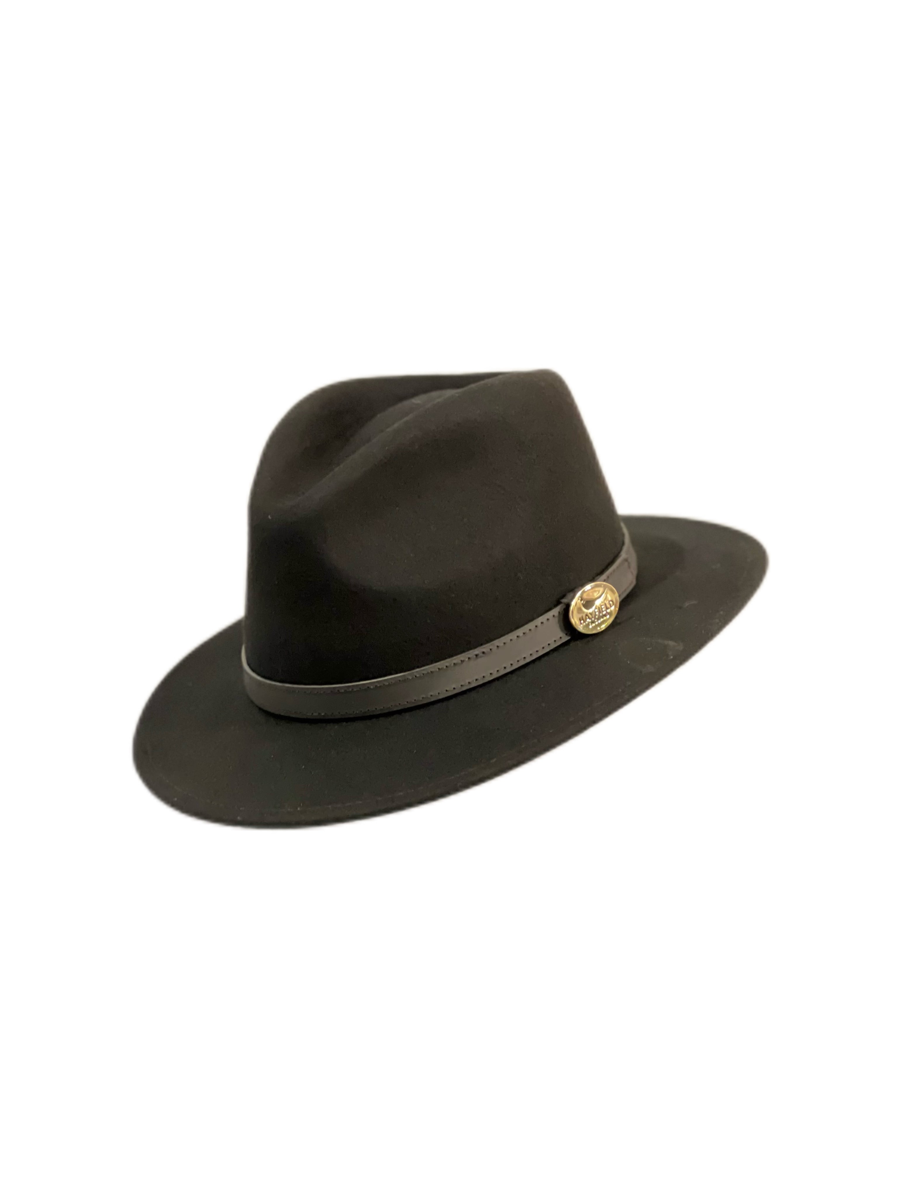Black Fedora Hat with Black Leather Band