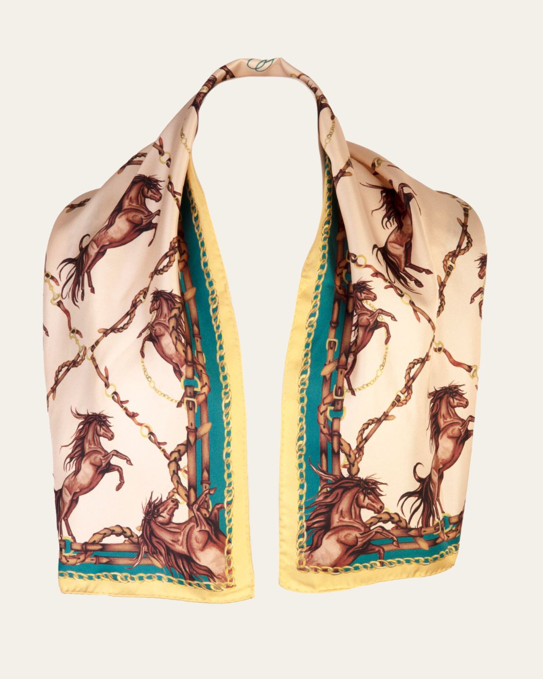 Rearing To Go Oyster & Teal Narrow Silk Scarf