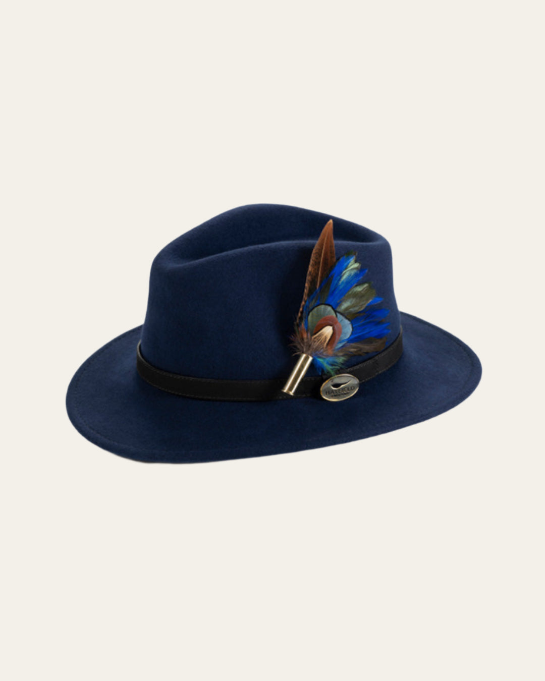 Two Tail Hackle feather pin in green and blue from Hayfield England