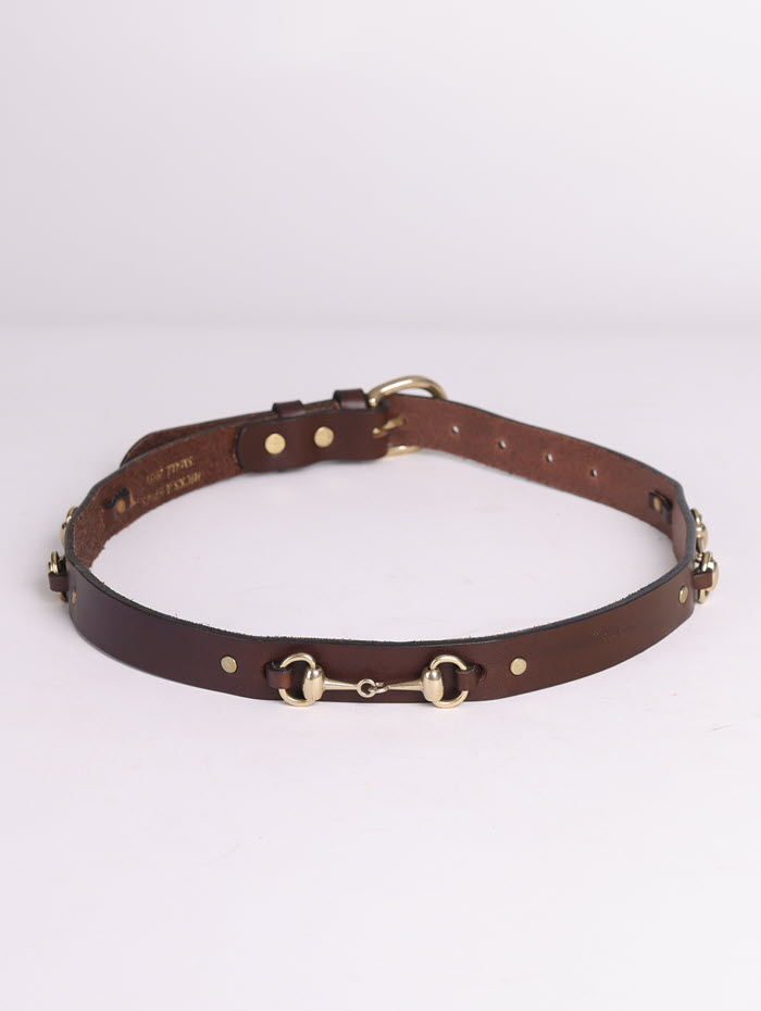 Ascot Bit Belt in cognac and brown leather with equestrian detailing