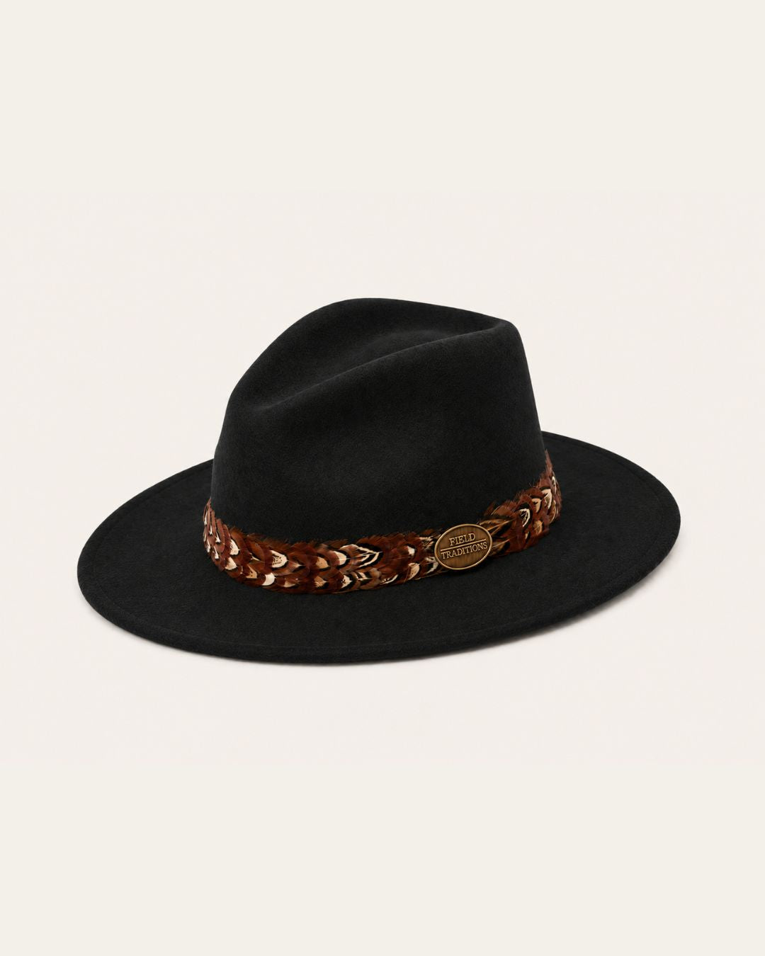 Black Fedora Hat with Pheasant Feather Band