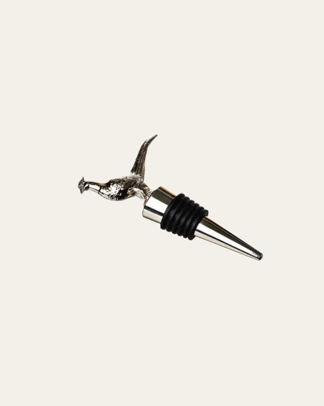 Elegant stainless steel bottle stopper with a pheasant design, gift-boxed and ready for any occasion