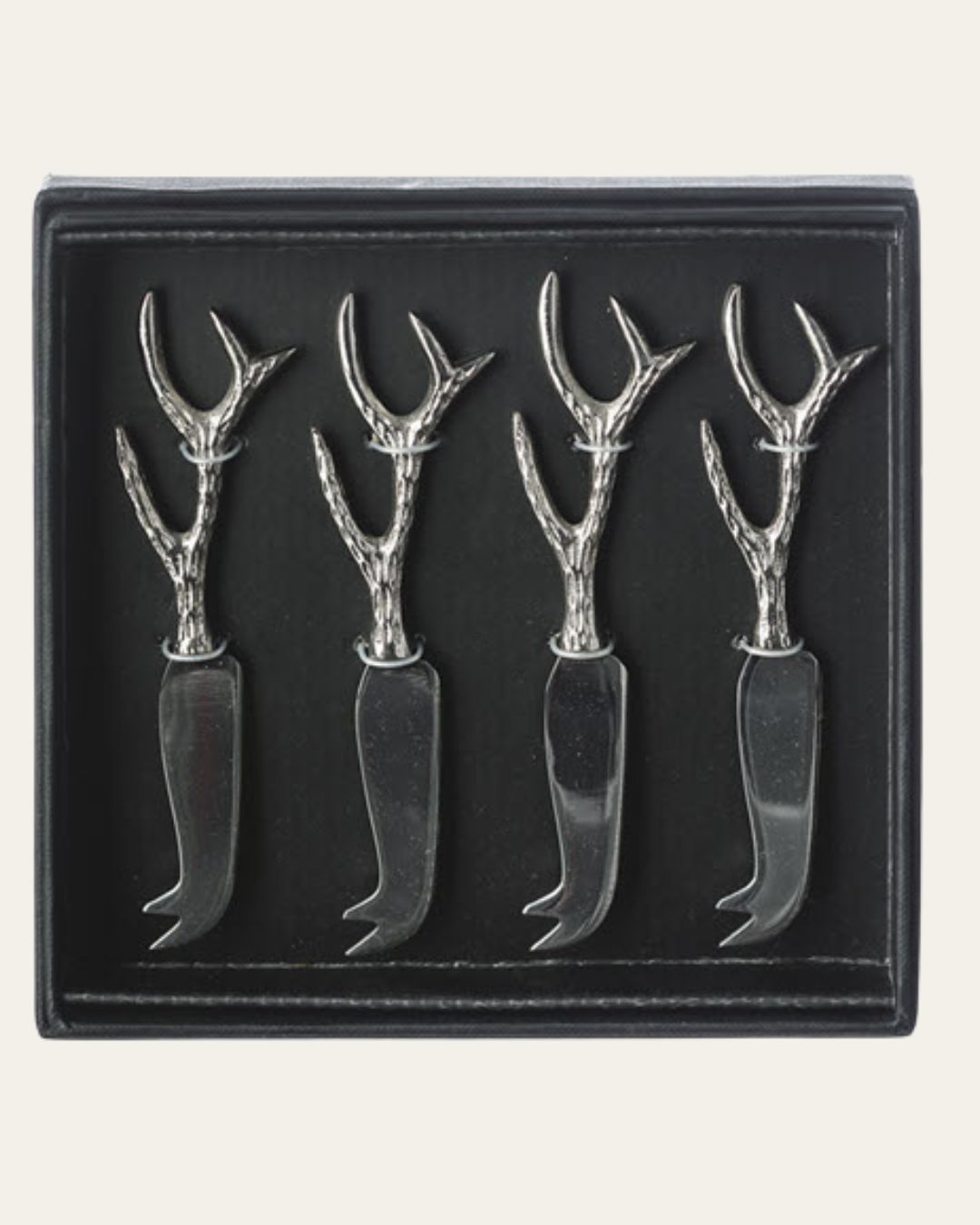 Set of 4 Stainless Steel Mini Cheese Knives with Antler Handles