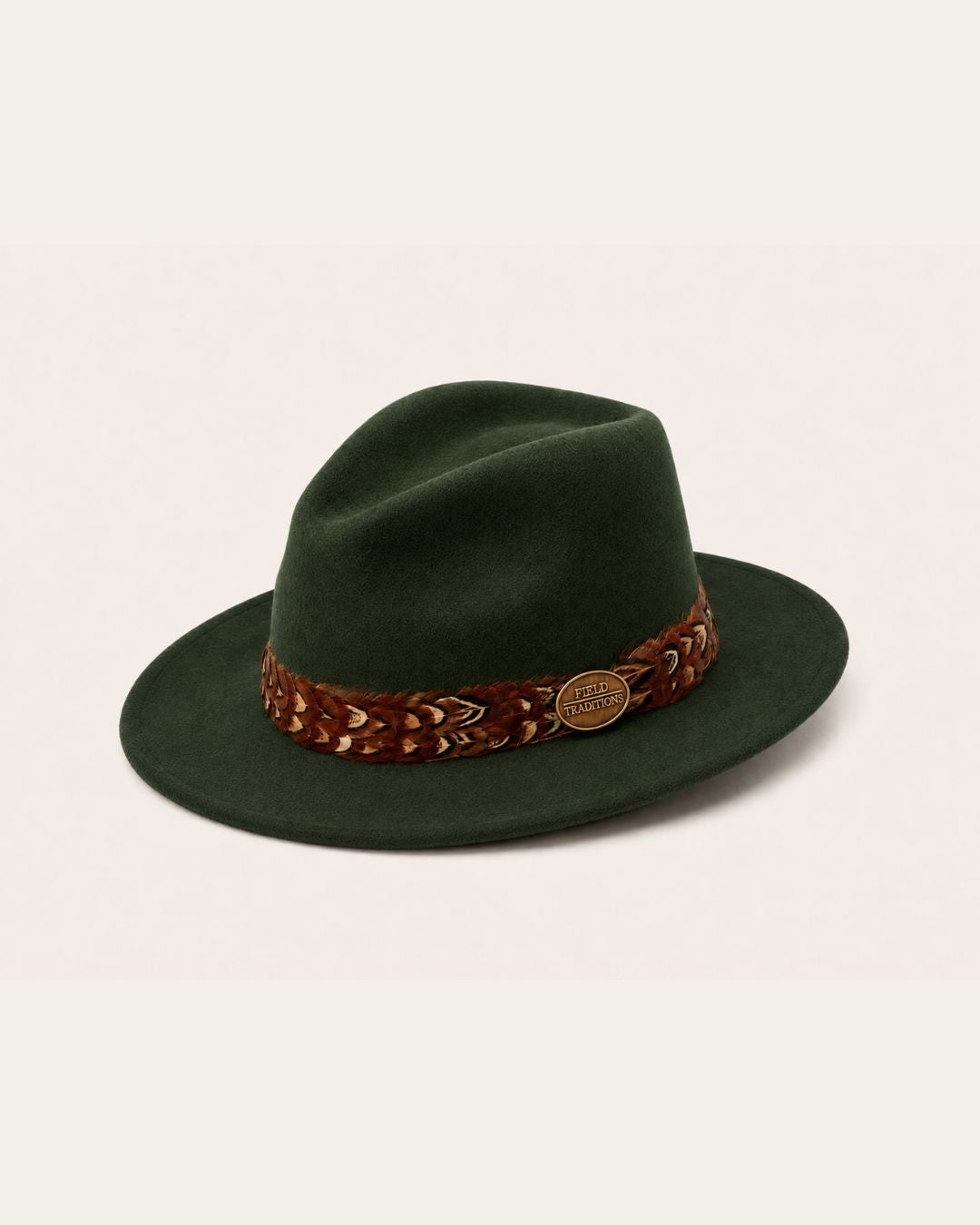 Hunter Green Fedora Hat with Pheasant Feather Band