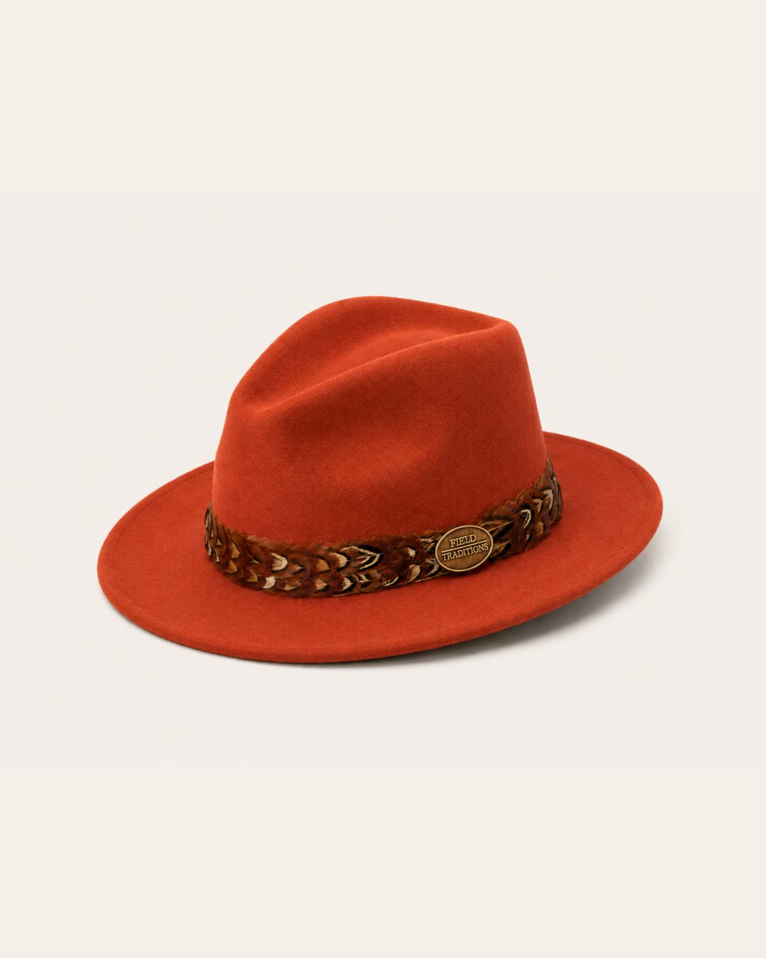 Rust Orange Fedora Hat with Pheasant Wrap
