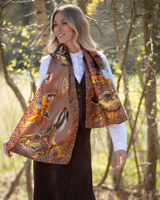 A Head of the Game Mocha Classic Pure Silk Scarf