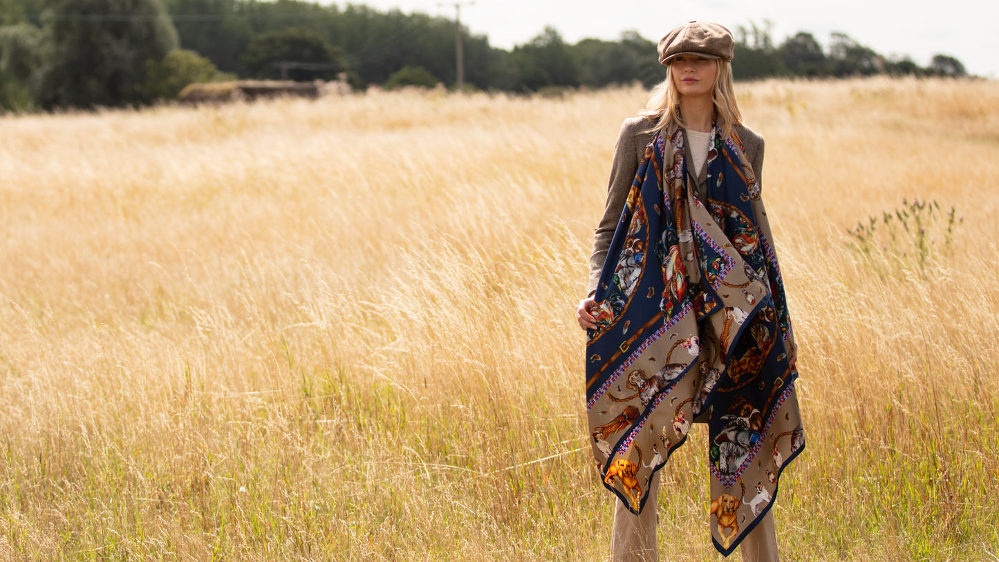 It’s A Dog’s Life - Navy & Fawn Large Silk Scarf