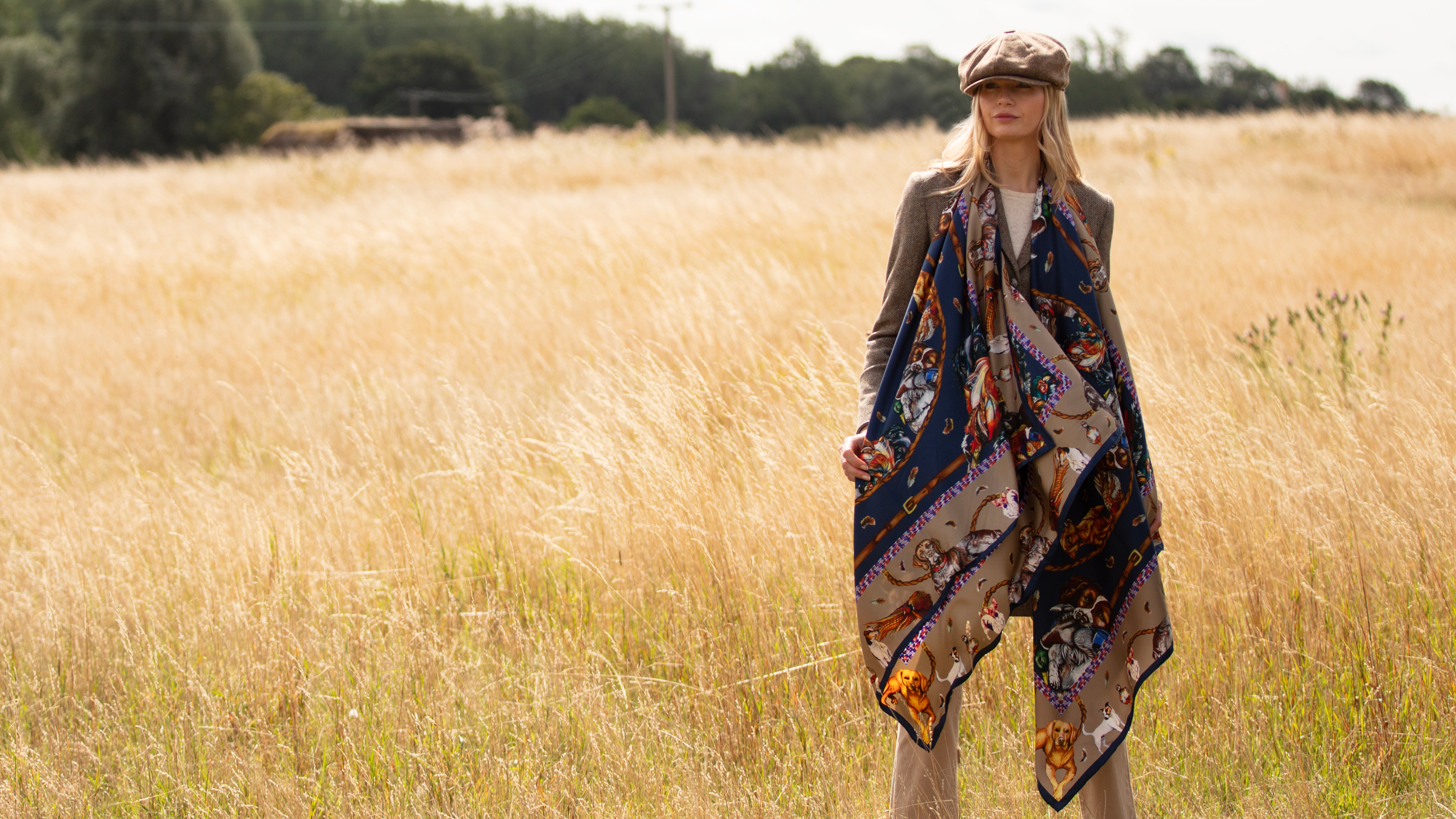 It’s A Dog’s Life - Navy & Fawn Large Silk Scarf