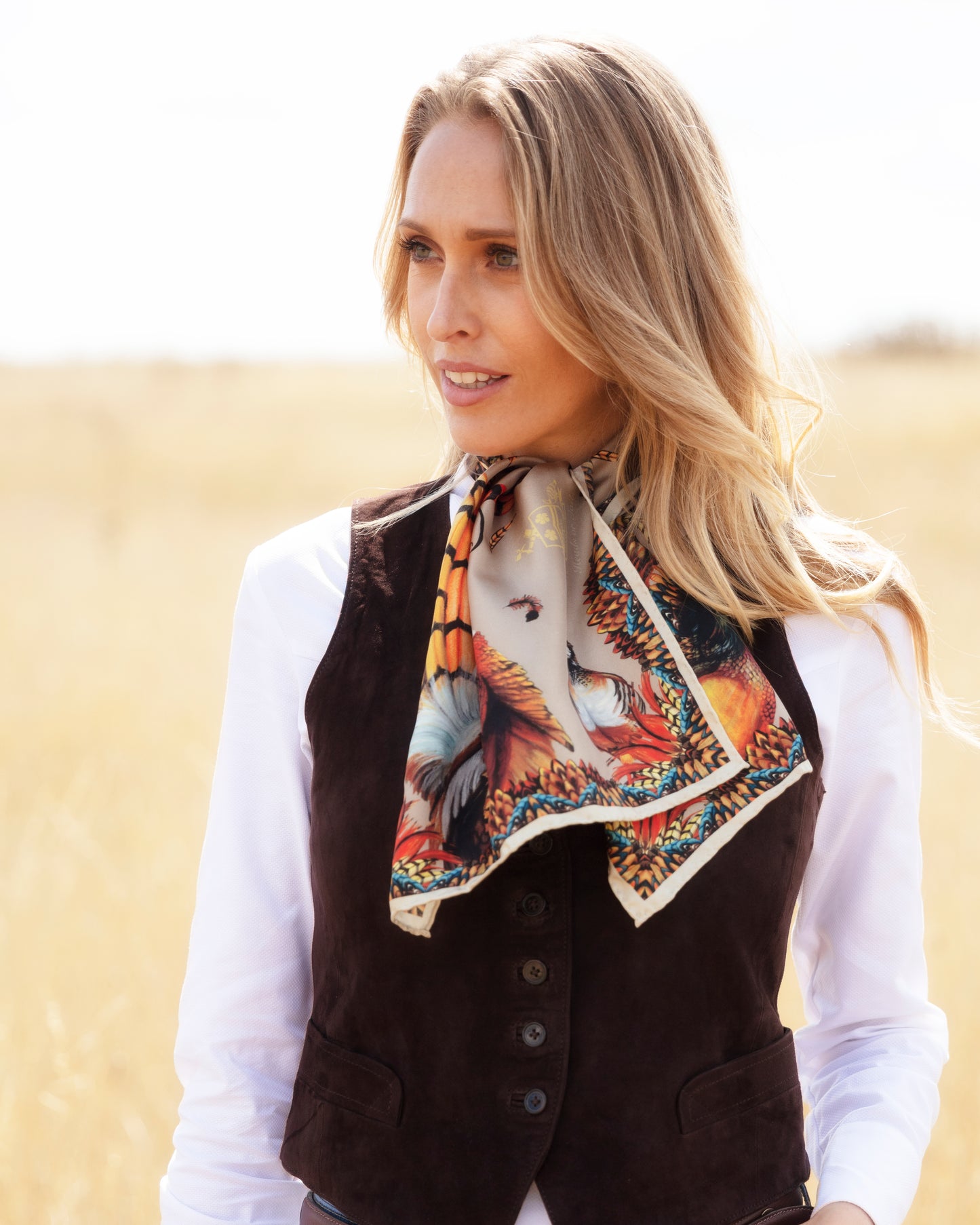 Heads or Tails Toffee & Navy Narrow Square Silk Scarf