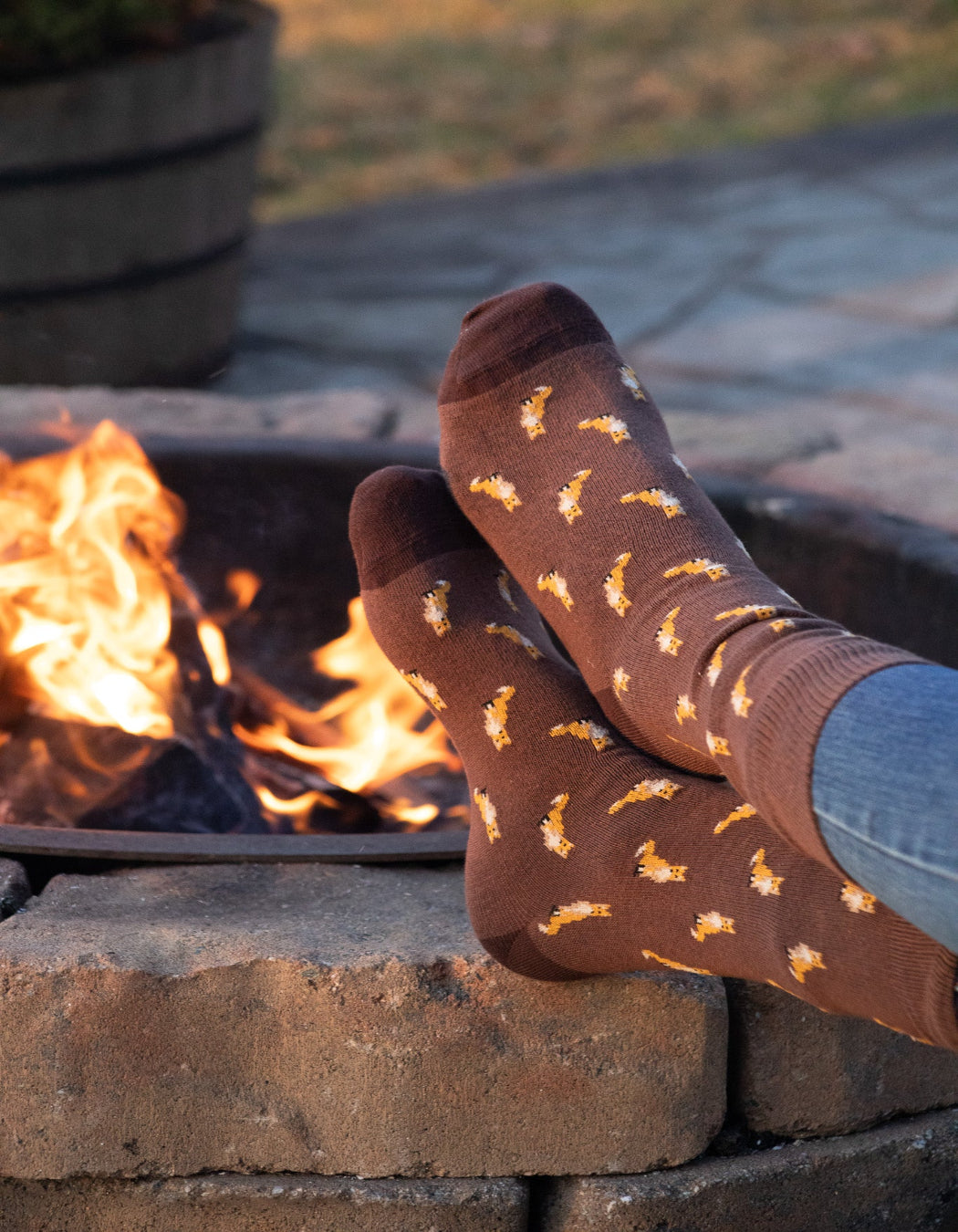 Fox Motif Socks - Brown