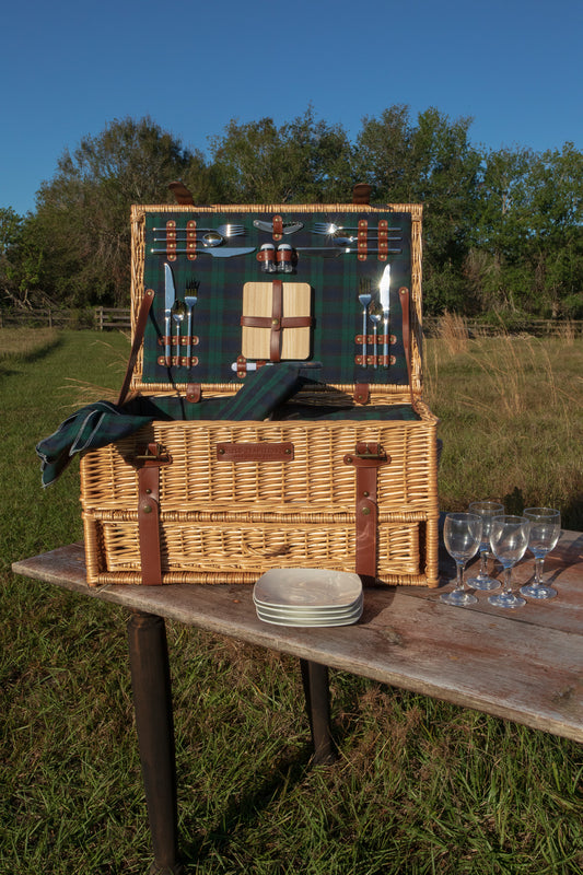 Field Traditions 4 Person Black Watch Tartan Picnic Basket