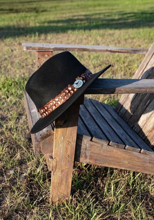 Black Fedora Hat with Black Leather Band