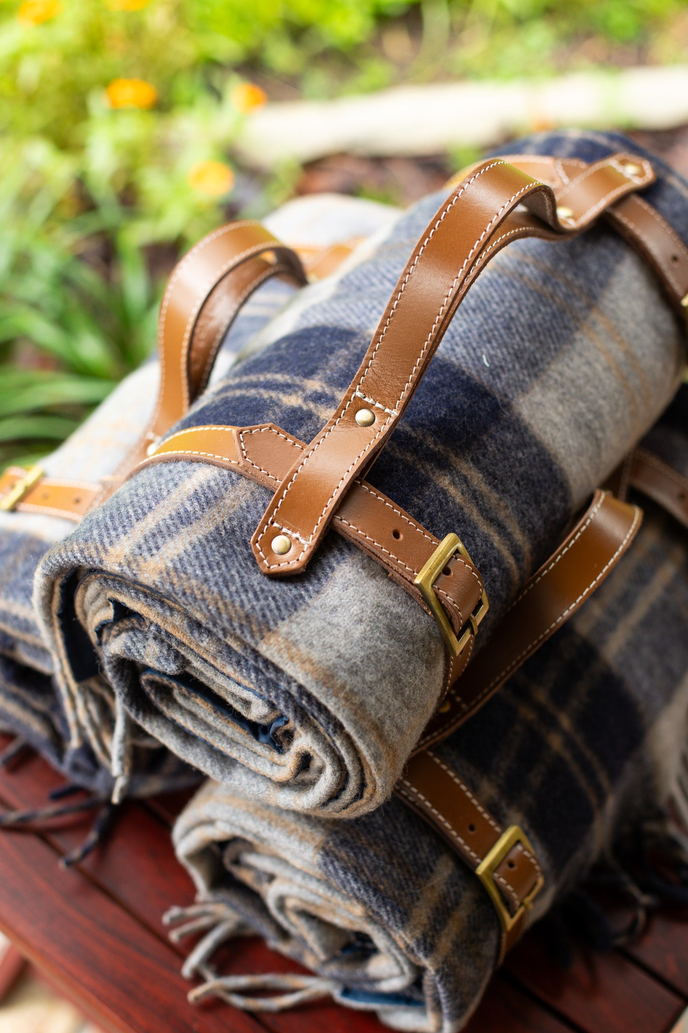 Bannockbane Navy Tartan Recycled Wool Picnic Blanket + Carrier