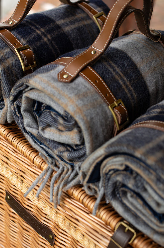 Bannockbane Navy Tartan Recycled Wool Picnic Blanket