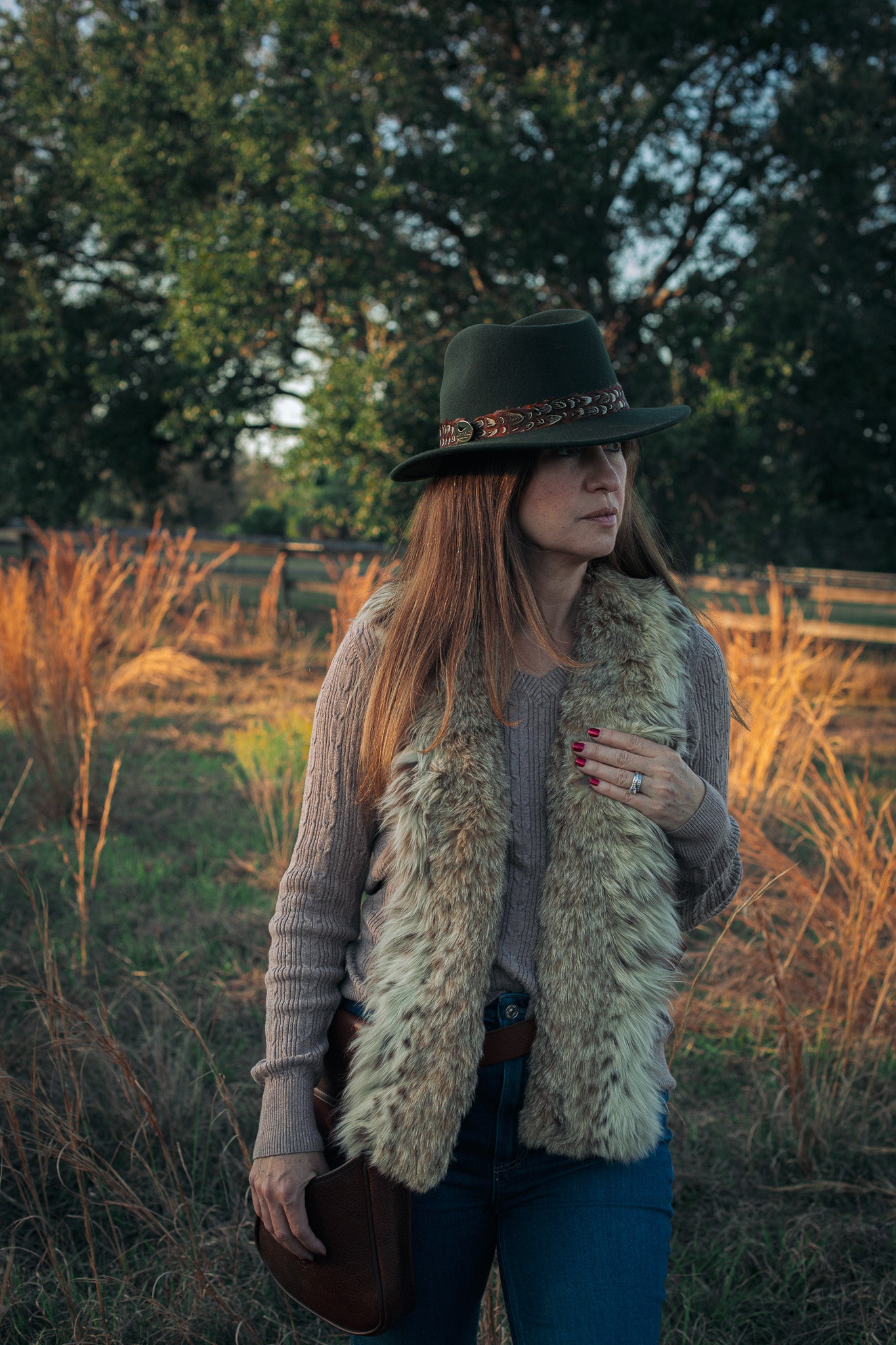 Hunter Green Fedora Hat with Pheasant Feather Band
