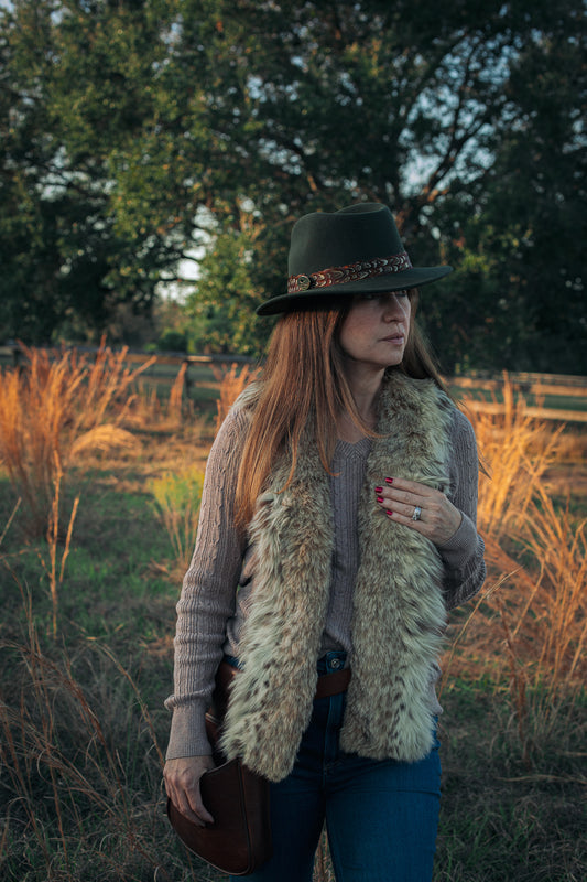 Hunter Green Fedora Hat with Pheasant Feather Band