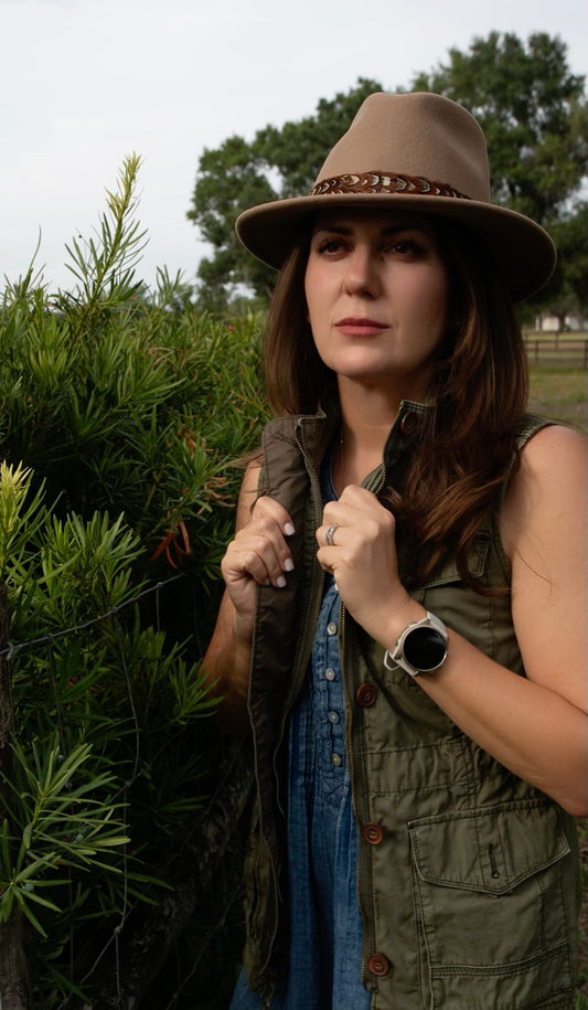 Camel Fedora Hat with Pheasant Feather Band