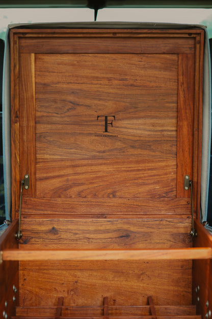 Handcrafted Teak Safari Field Bar with Leather Handles