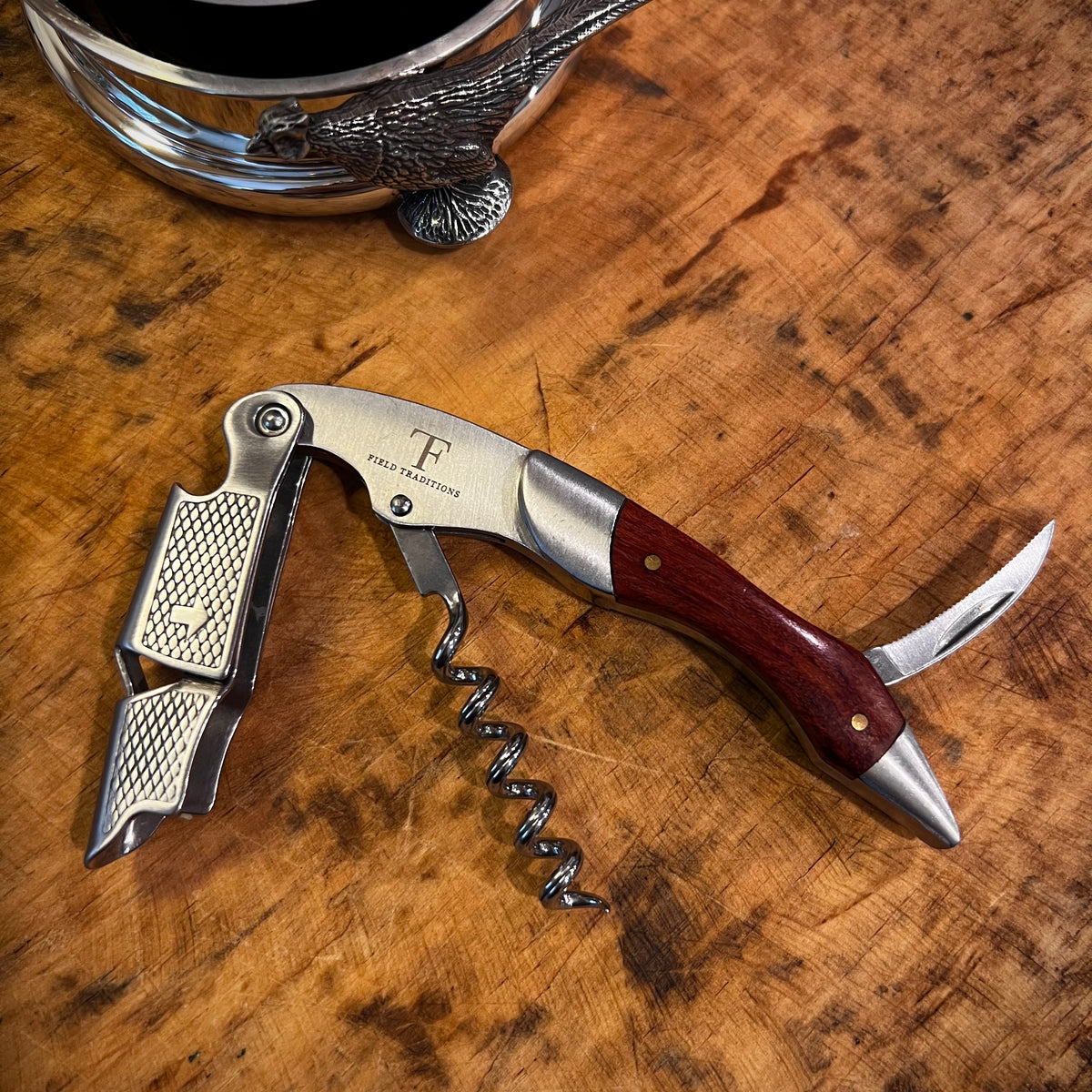 Field Traditions Double Hinged Rosewood Handle Wine and Bottle Opener