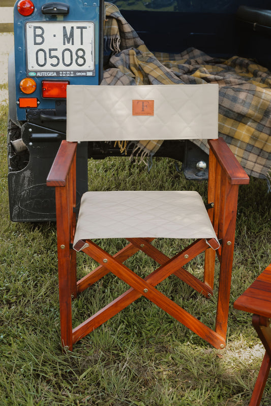 Field Traditions Folding Teak Director's Chair - Ripstop Sand Color