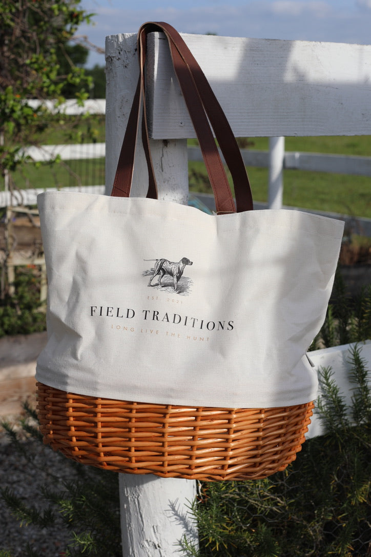 Field Traditions Beige Tote with Willow Basket Design