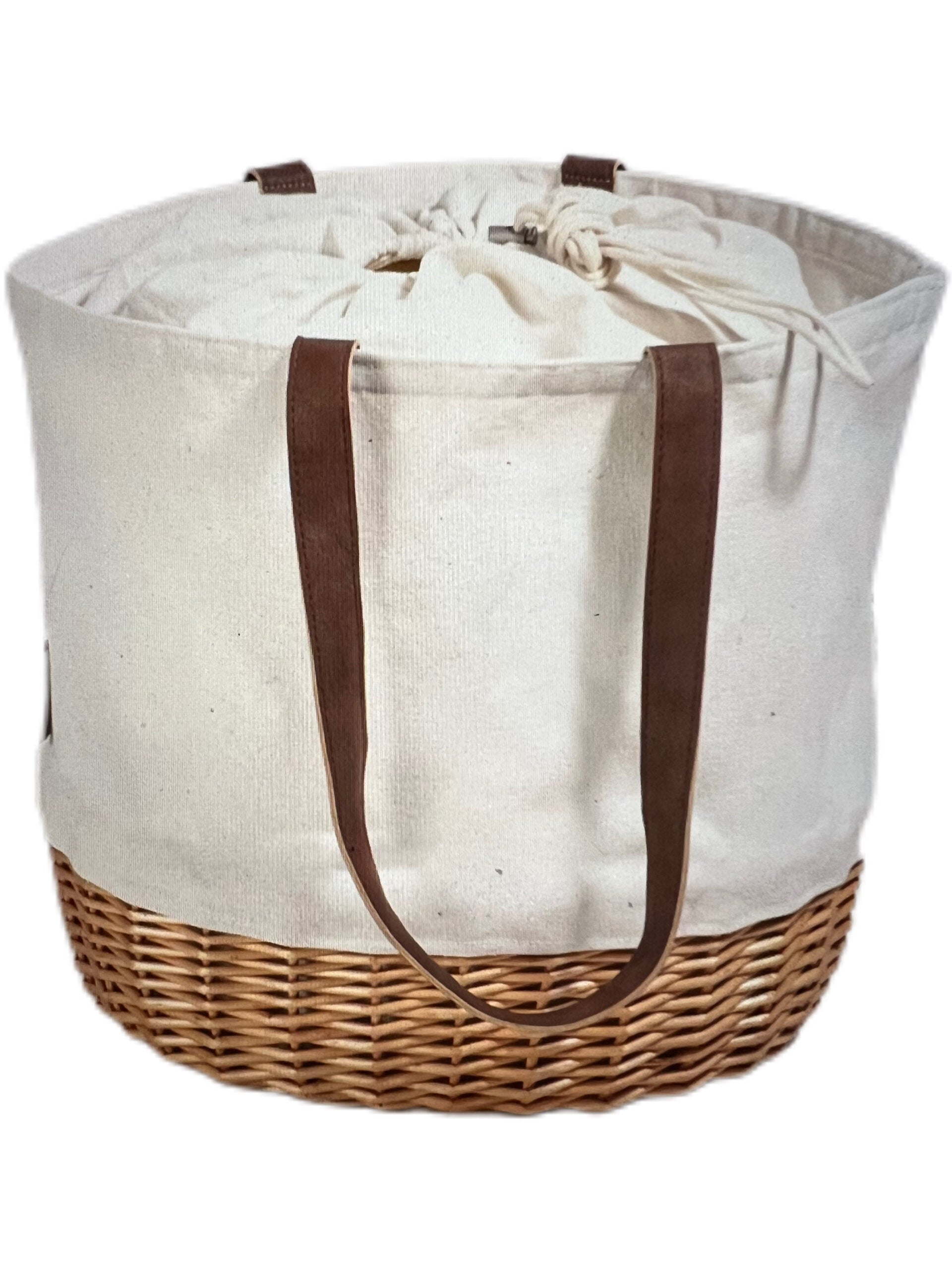 Canvas and Woven Willow Basket Tote by Field Traditions