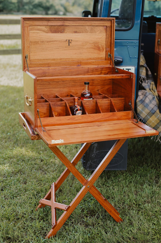 Handcrafted Campaign Field Bar in African Hardwood