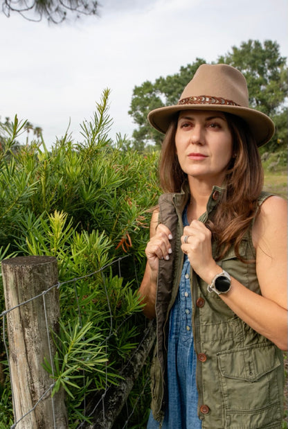 Camel Fedora Hat with Pheasant Feather Band
