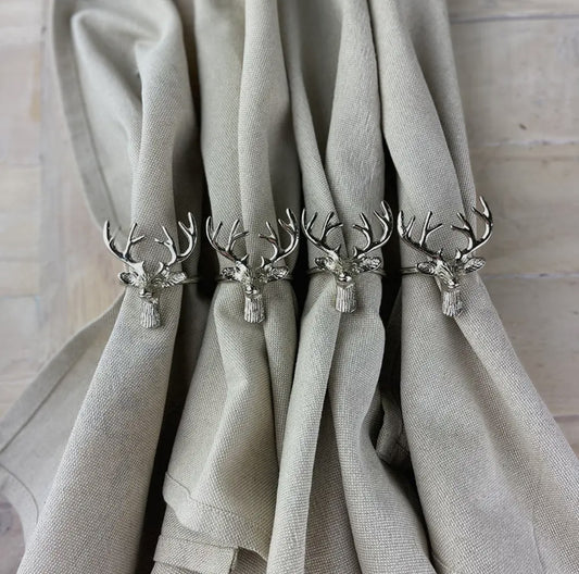 Four Stag Napkin Rings - Stainless Steel