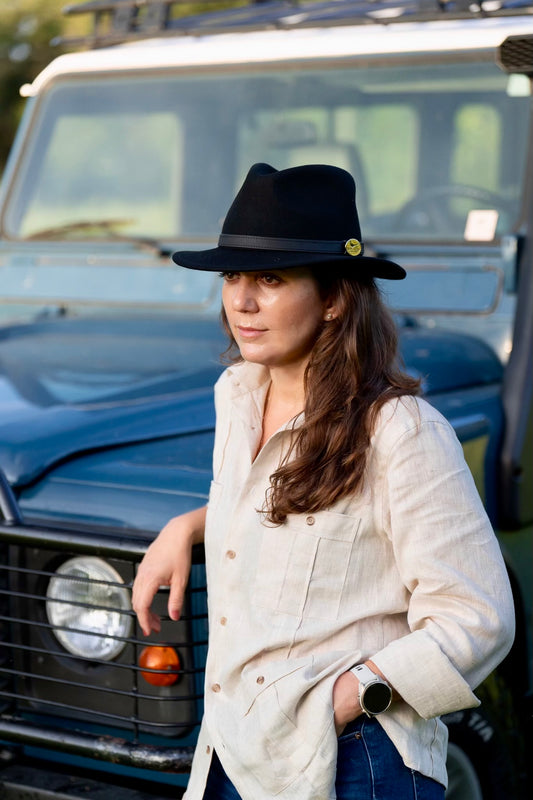 Black Fedora Hat with Black Leather Band