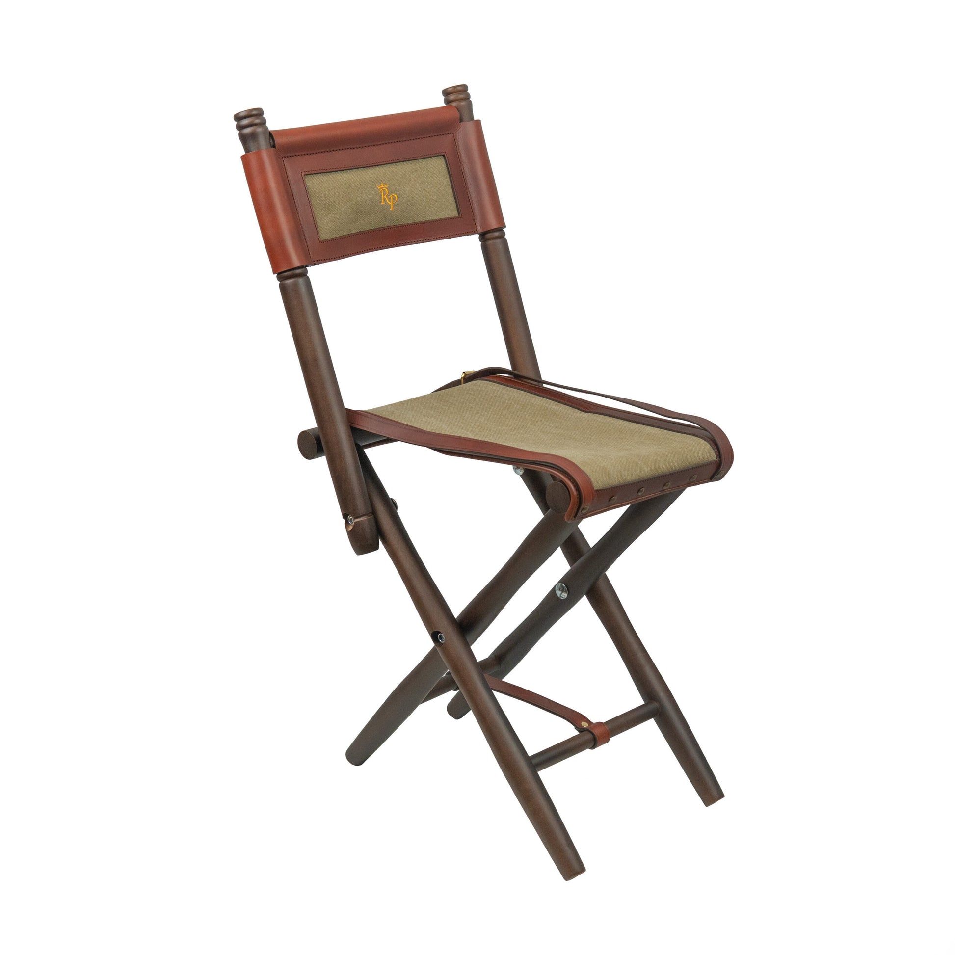 Luxury foldable field chair with leather and canvas, perfect for countryside adventures